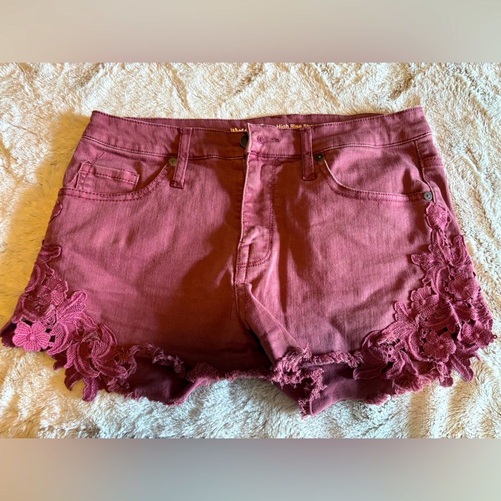 Mossimo High Rise Red Shorts with Lace Florals